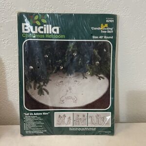VTG Bucilla Christmas Tree Skirt Kit Let Us‎ Adore Him NIP Rare 40" Round 82101